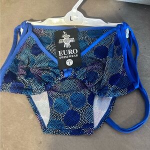 New Women Euro blue geo circle 2Pc Swimsuit String Bikini  S L XL